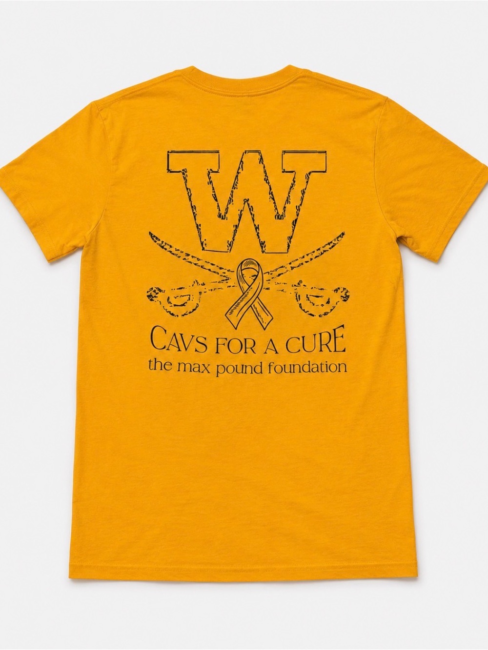 Bright gold/yellow Cavs for a Cure graphic tee 💛